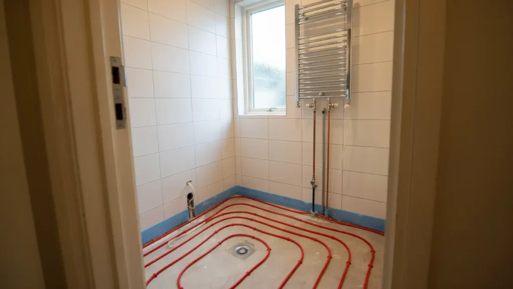 installation av golvvarme och handdukstork i badrum brandbergen 1517
